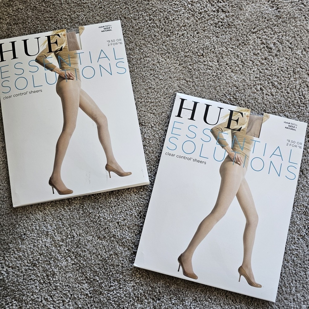 HUE Essential Solutions Pantyhose 2pk Natural Sheer Tummy Control 5972n Size 1
